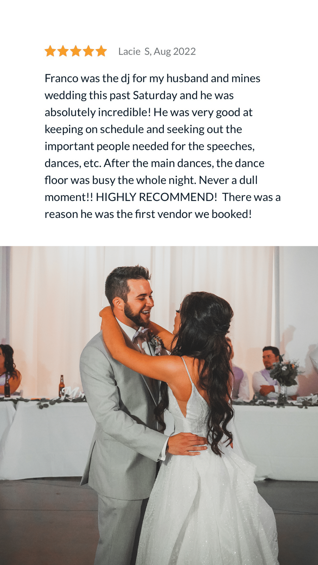 Five Star Review from Happy Couple First Dance at Wedding in St. Louis