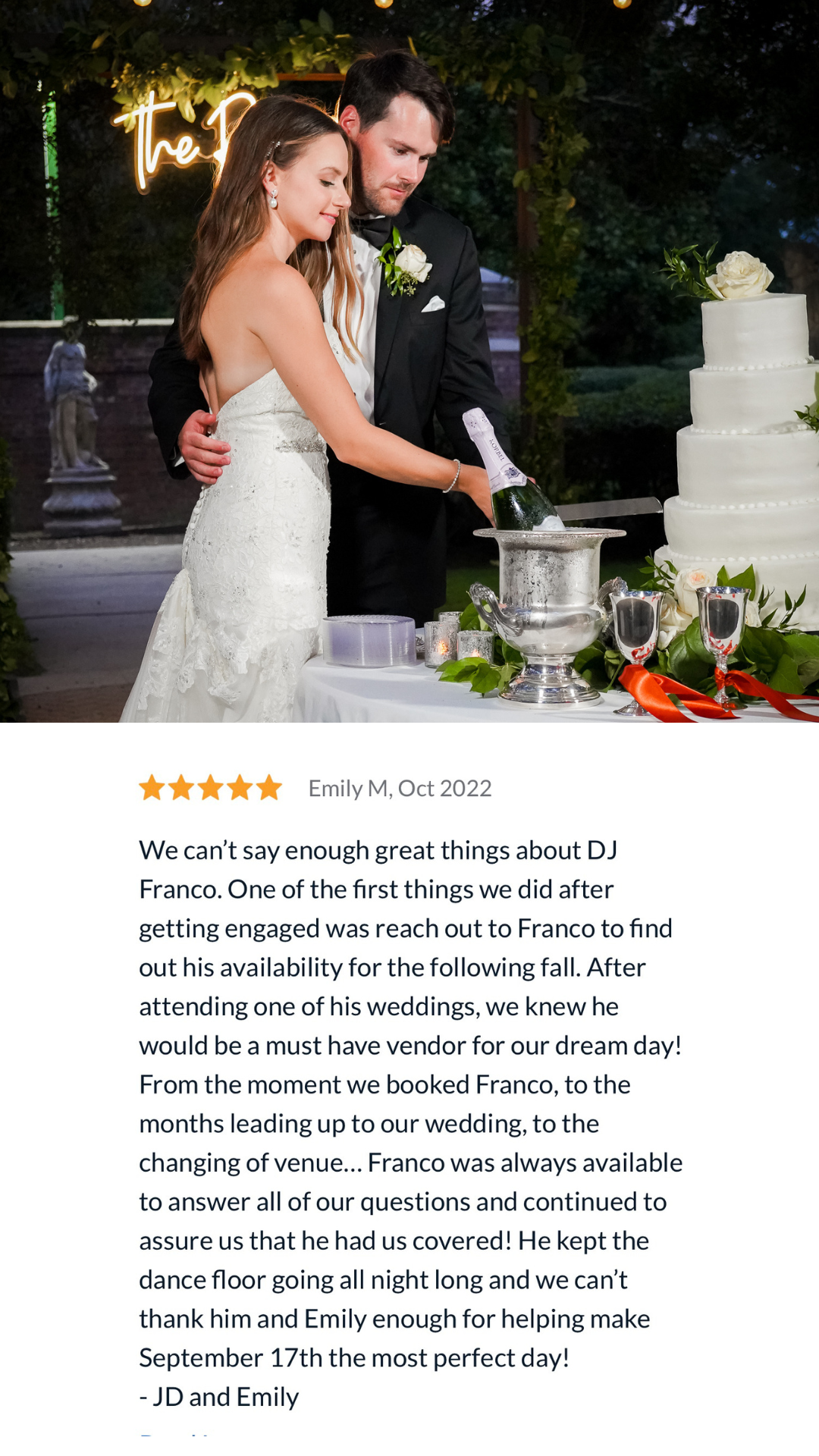 Five Star Review Five Star Review from Happy Couple Cutting Cake at Wedding in St. Louis